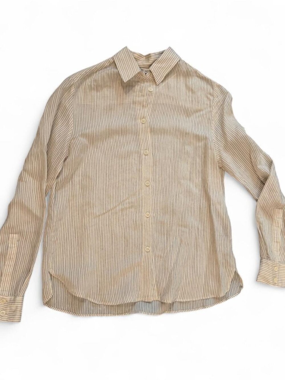 Zara ecru & black vertical striped button-up shirt